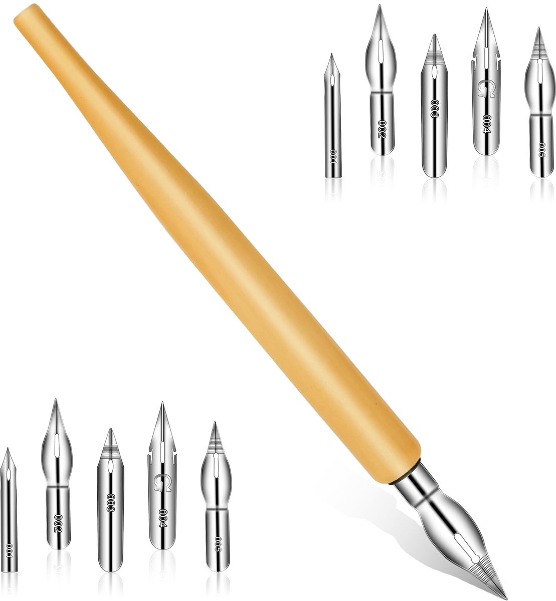 Lens Penhouder en Houder Set met 1 Penhouder, 10 Penpunten, Strip Penpunten, Kalligrafie Dompelpen, Tekenveer, Kalligrafievulpen, Schrijfveer, Penhouder voor Kunstenaars
