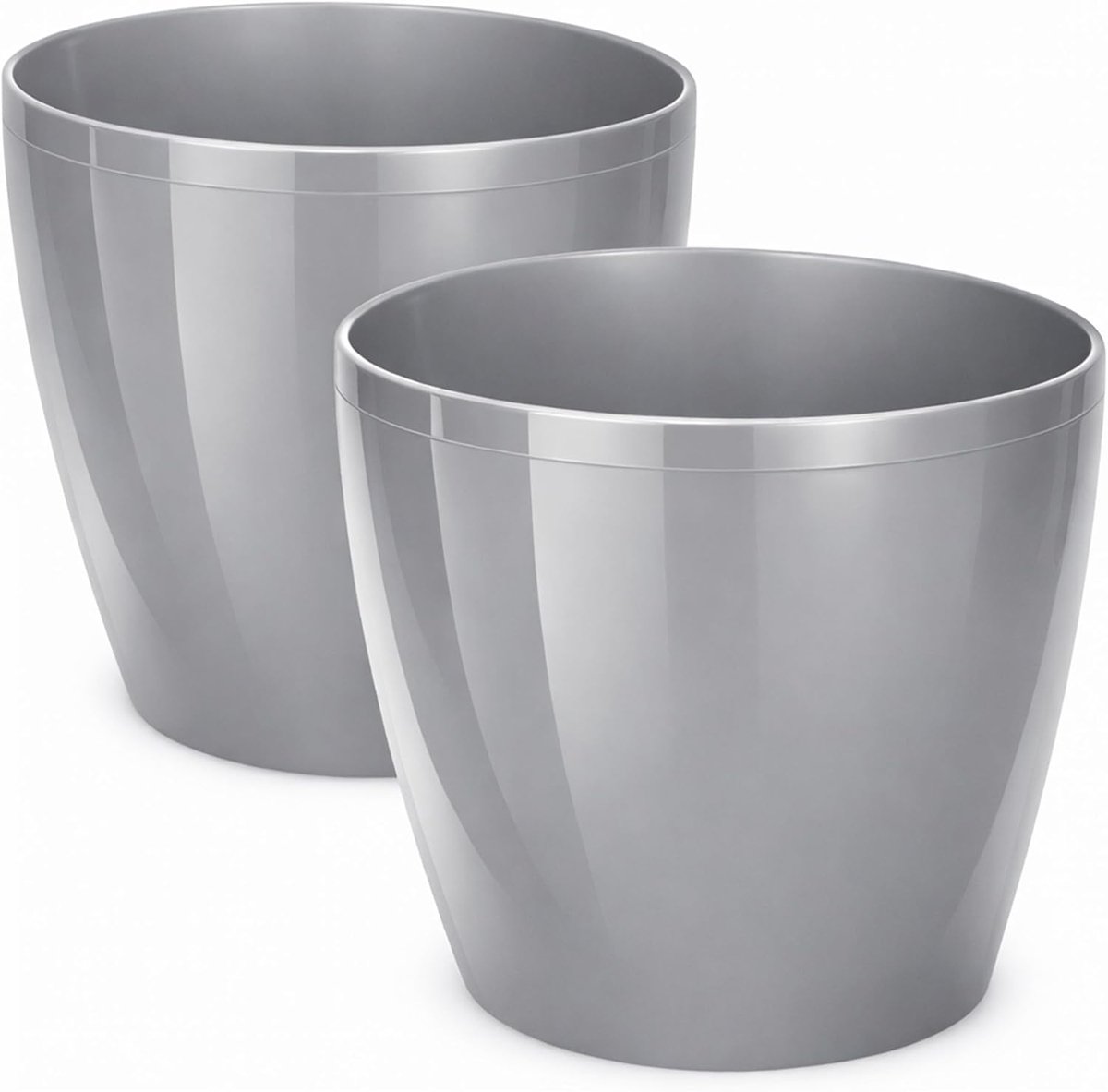 Flower Pot, Plant Pot, Plastic Decorative Large Set of 2, Herb Pot, Grey, Diameter 13.5 cm - ShopVlot