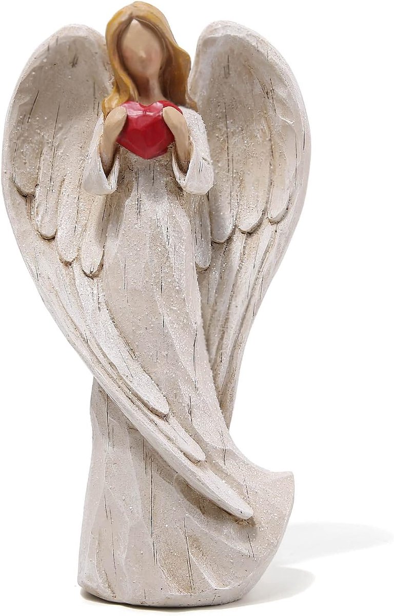 Hars biddende engel sculptuur beeldje voor geschenken woondecoratie bidden herdenking engel standbeeld, prachtig gesneden en handgeschilderde karakters (met hoor)