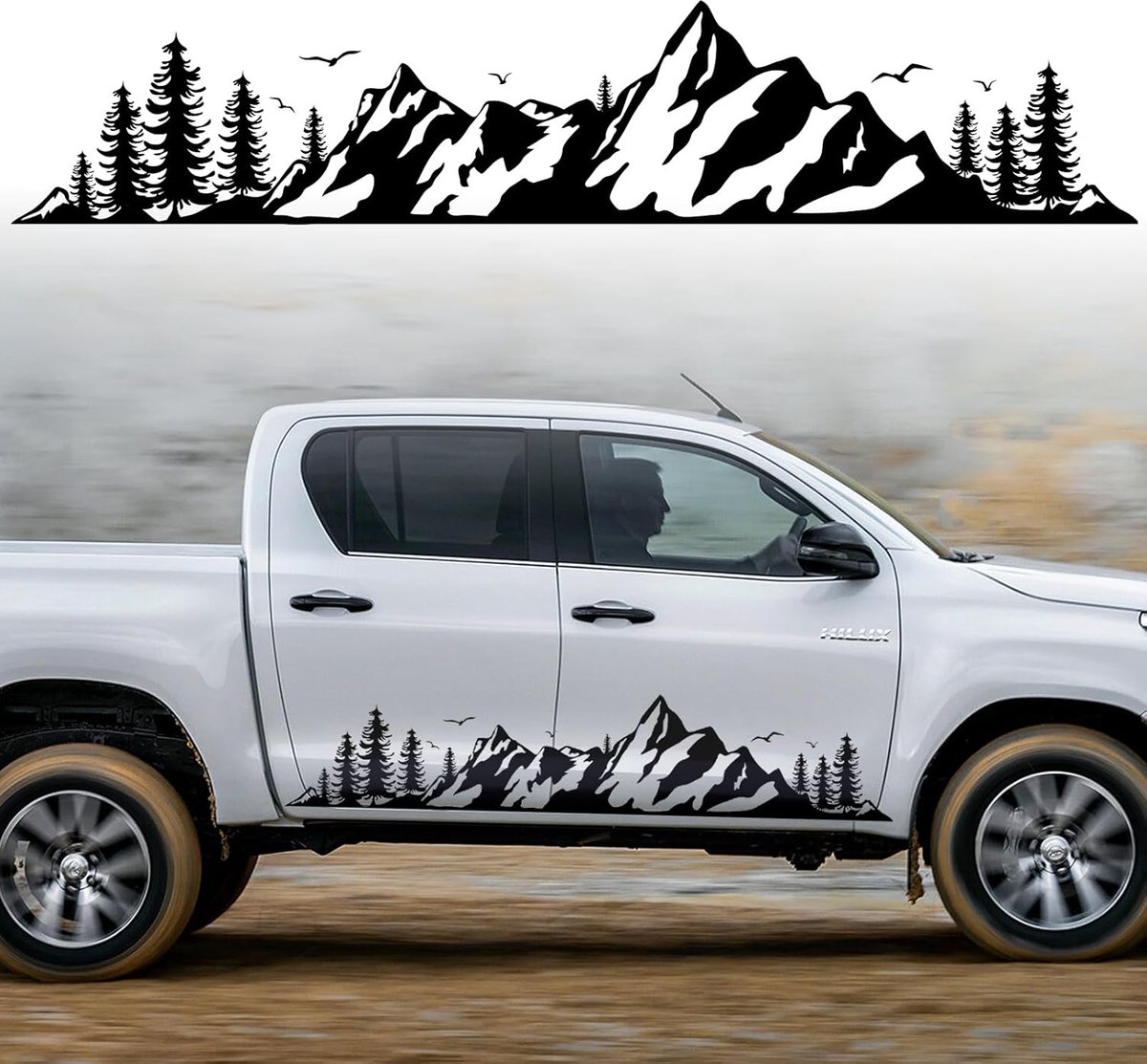 Bergstickers voor motorkap, autosticker met afbeeldingen berg bos, decoratieve stickers van waterdicht vinyl, universeel voor SUV's, voertuigen, campers, terreinwagens, carrosserie, zijdeur, kofferbak