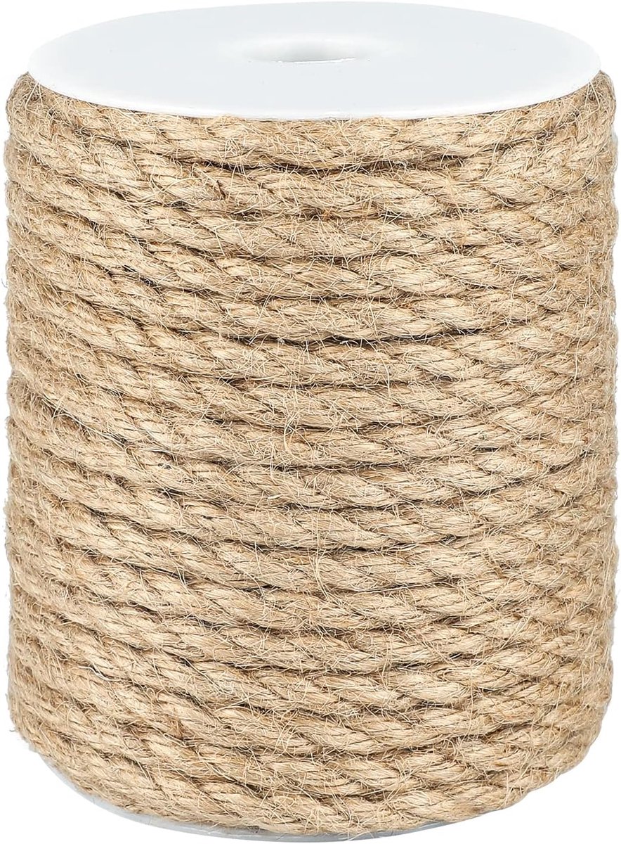 8mm Dikke Jute Hennep Touw 20M Natuurlijke Jute Touw, Ambachtelijk Touw voor DIY Kattenkrabpaal, Tuinbundel Ambachtelijke Decoratie
