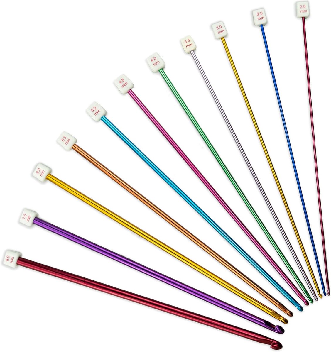 11 STKS Haaknaald Set, Tunesische Afghaanse Breihaak Naald Set Kleurrijke Aluminium Breien Tool Accessoires Breien Naald Weven Gereedschap Trui Naald Haak Kits voor Beginners, 11 Maten 2mm-8mm
