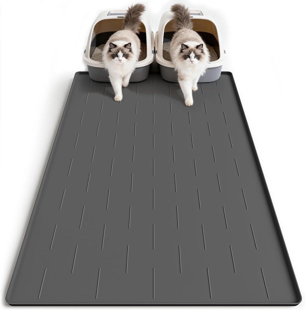 Siliconen kattenbakvulling, 100 x 75 cm, extra grote kattenbakmat, gemakkelijk schoon te maken en zacht voor kattenpoten, waterdichte kattenbakvulling voor binnenkatten, donkergrij