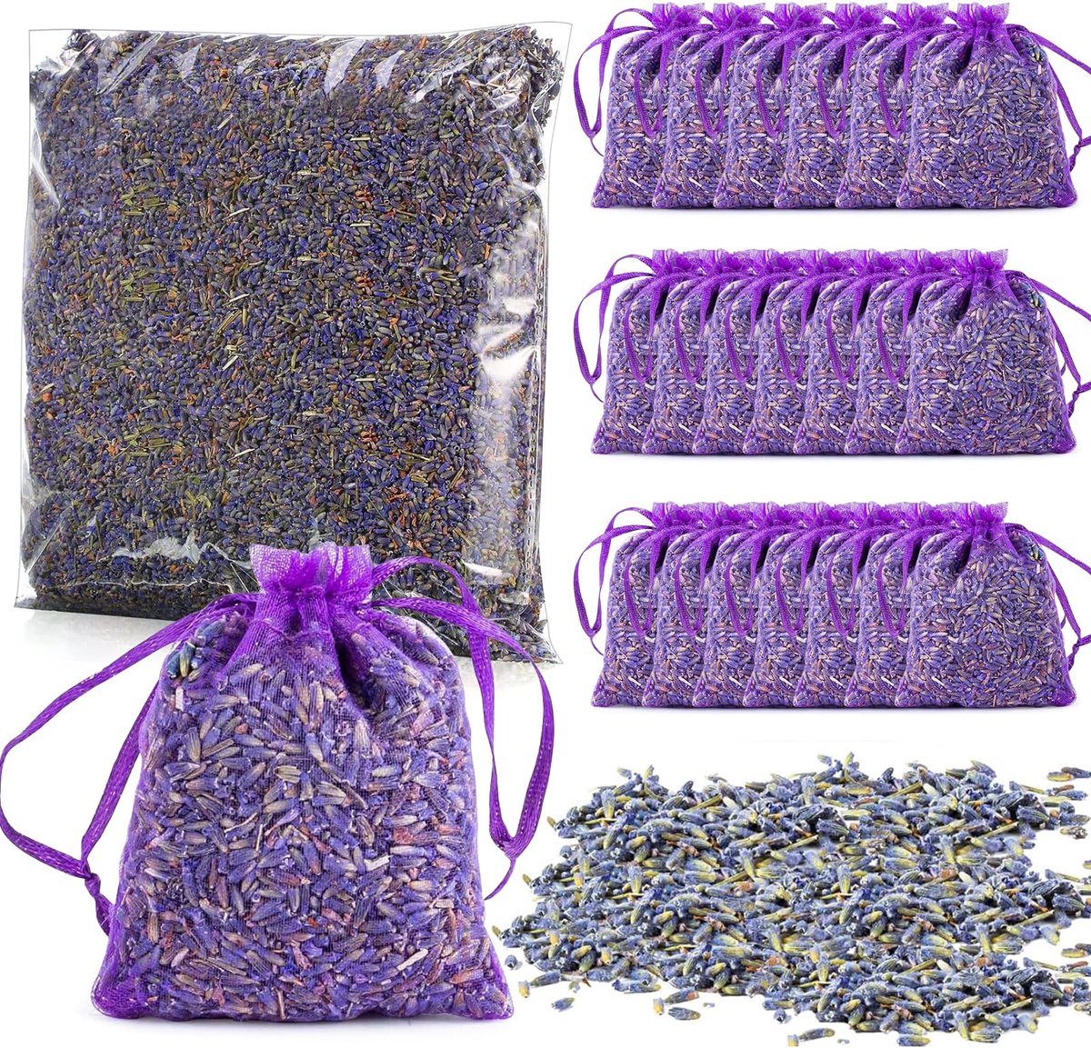 Geurzakjes kledingkast, 120 g gedroogde lavendelbloemen + 20 zakjes
