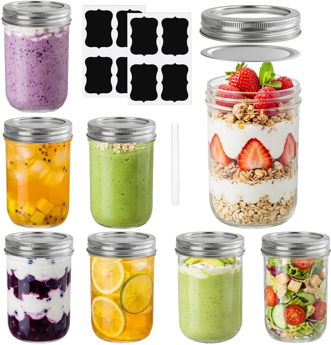 Glazen potten met deksel, 250 ml, kleine masonjaren, voorraadcontainers, kleine glazen met deksel, luchtdicht voor jam, honing, specerijen, pudding, gelei
