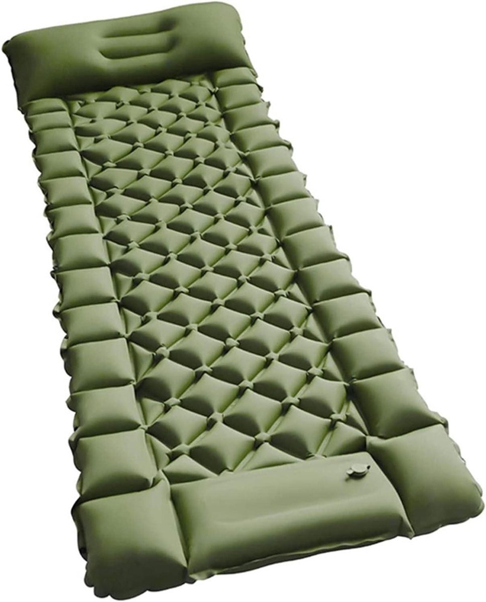 Opblaasbare Slaapmat - Kampeer Matras Kussen - Kamperen Buiten - Ingebouwde Voetpomp - 192x66x9cm - Groen