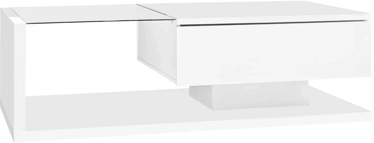 CORE Salontafel - Moderne Salontafel met Glazen Tafelblad en LED Verlichting - Hoogglans Design - Multifunctionele Bijzettafel voor Woonkamer en Lounge - Stevig Onderstel met Ruime Opbergruimte - Luxe Koffietafel - 105x55x32.5cm - Hoogglans Wit