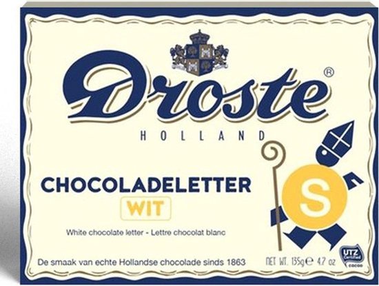 Foto: Droste chocoladeletter wit letter s 8 x 135 gram