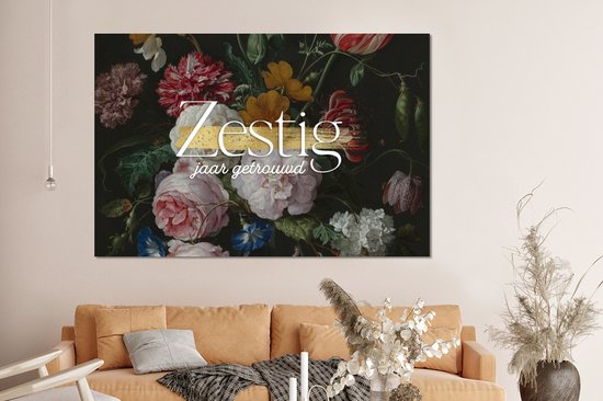Aluminium schilderij 150x100 cm - Wanddecoratie metaal - Zestig jaar getrouwd - Huwelijk - Spreuken - Quotes - Metalen muurdecoratie woonkamer - Decoratie industrieel - Foto op dibond - Industriële accessoires slaapkamer
