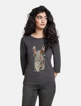 TAIFUN Dames Shirt met lamaborduursel van GOTS-gecertificeerd katoen Charcoal gemustert-38