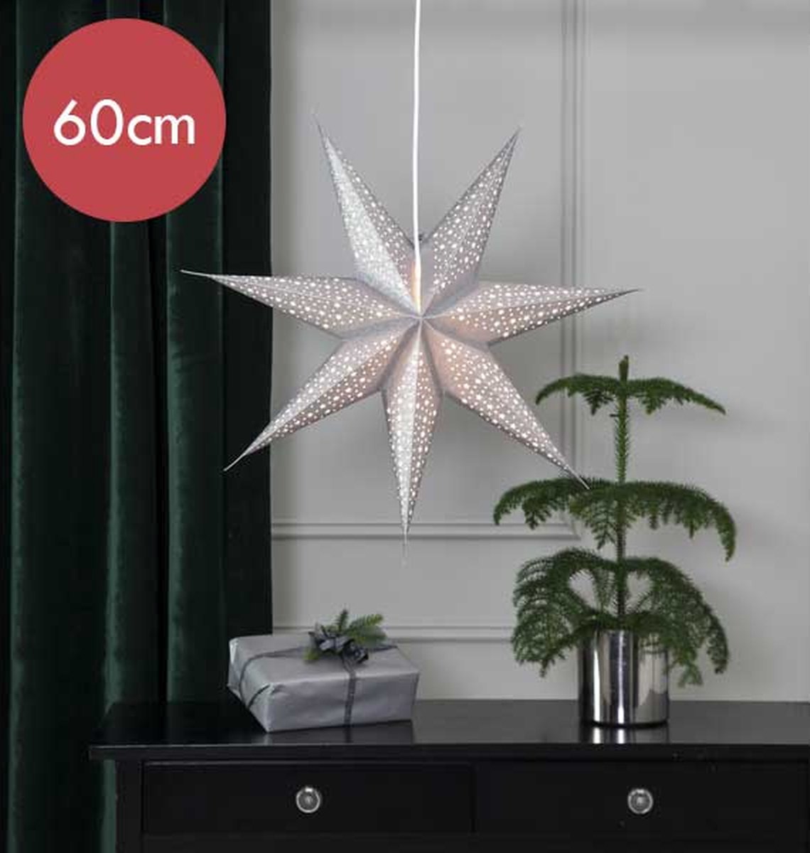 Zilver hangende kerstster Blinka - 60 cm