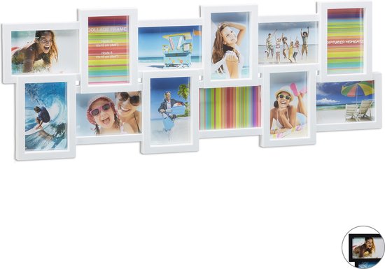Relaxdays fotolijst collage voor 12 foto's - fotokader voor muur - foto collagelijst - wit