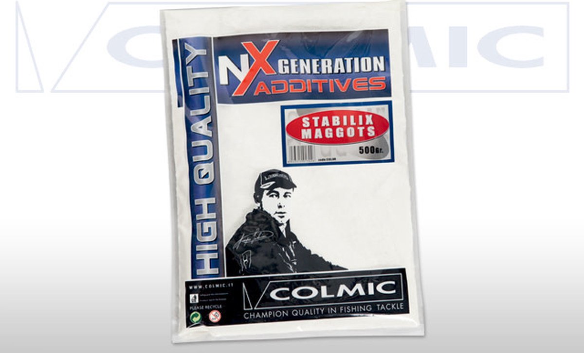 Colmic Stabilix Maggots 500 g – stabiliseert madenmix met Arabic Gum bij wisselweer