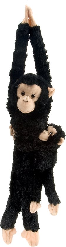 Wild Republic Pluche hangende aap - met baby knuffel - zwart - 53 cm ...