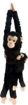 Wild Republic Pluche hangende knuffel aap met baby - zwart - 43 cm - Apen