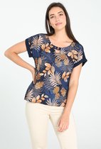Cassis - Female - T-shirt in twee stoffen  - Marineblauw