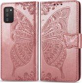 Samsung Galaxy A03s Hoesje - Mobigear - Butterfly Serie - Kunstlederen Bookcase - Roségoud - Hoesje Geschikt Voor Samsung Galaxy A03s