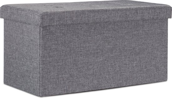 Relaxdays Tabouret Pliant En Lin Gris Foncé - Pouf De Rangement 40L, Repose-Pieds Carré Stable 38x38x38cm