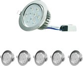 ECD Germany 5er Pack LED inbouwspots 9W 230V - Rond Ø13,5cm - 621 Lumen - Warm wit 3000K - 30° draaibaar - IP44 - Plafondinbouwarmatuur Plafondinbouwspots