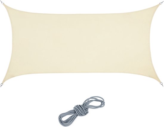 Relaxdays schaduwdoek rechthoekig - privacydoek - PES - zonnedoek - met ophangogen -beige - 2 x 4 m