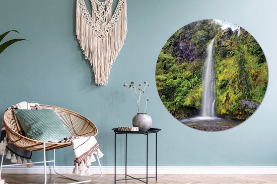 Cascade dans le Parc National de Whanganui en Océanie Cercle mural aluminium ⌀ 120 cm - impression photo sur cercle mural / cercle vivant / cercle jardin (décoration murale) XXL / Groot format!