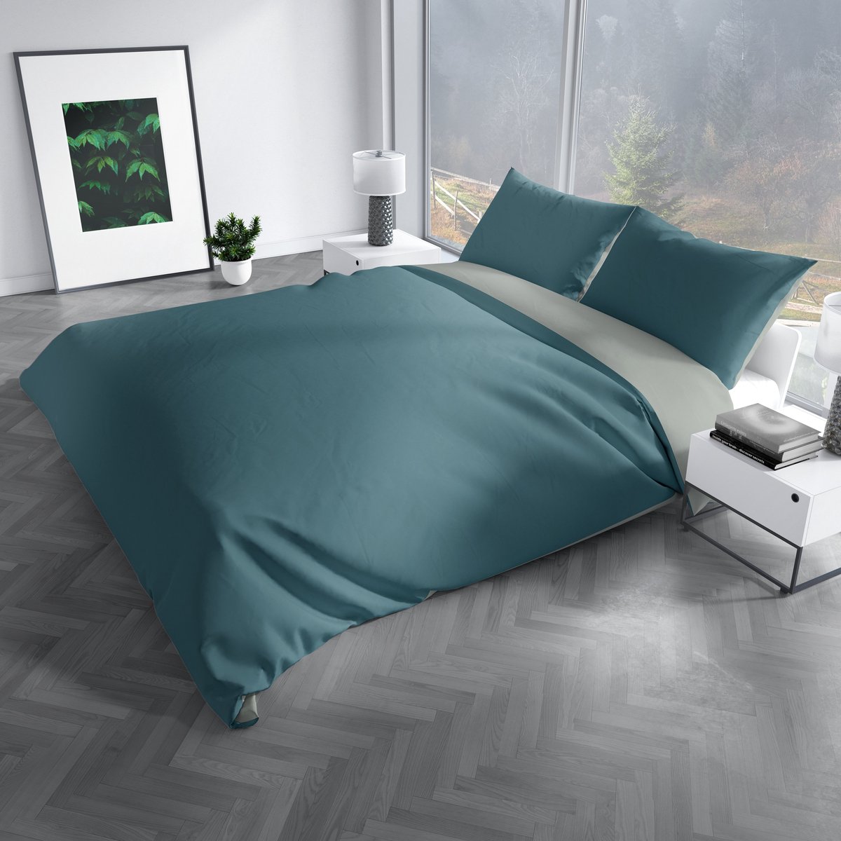 Charm & Co Dubbelzijdig Blauw Grijs - Dekbedovertrek - Lits-jumeaux - 240 x 200/220