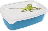 Broodtrommel Blauw - Lunchbox - Brooddoos - Hagedis - Reptiel - Wit - 18x12x6 cm - Kinderen - Jongen