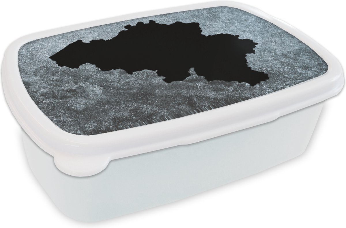 Broodtrommel Wit - Lunchbox - Brooddoos - Kaart - België - Grijs - 18x12x6 cm - Volwassenen