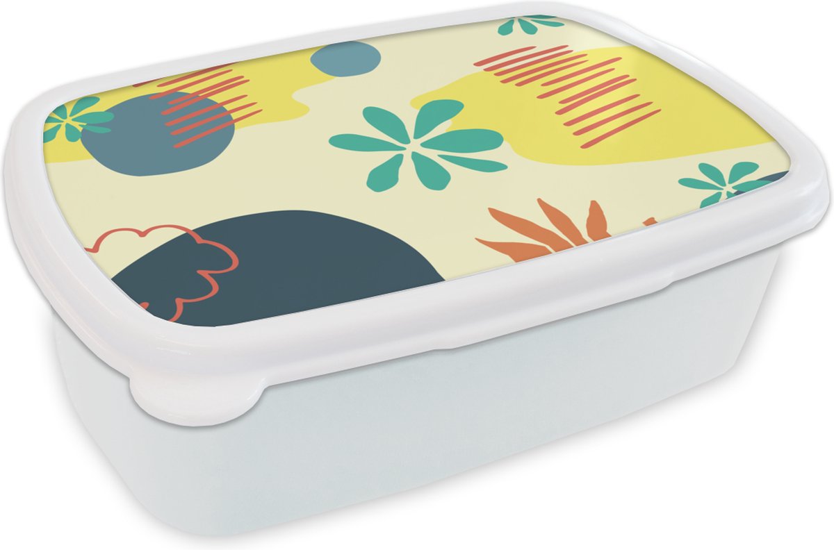Broodtrommel Wit - Lunchbox - Brooddoos - Zomer - Vormen - Abstract - 18x12x6 cm - Volwassenen