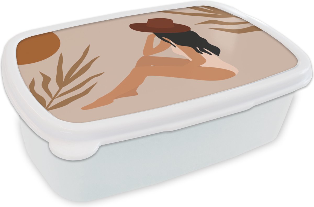 Broodtrommel Wit - Lunchbox - Brooddoos - Zomer - Zon - Hoed - 18x12x6 cm - Volwassenen