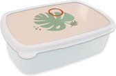 Broodtrommel Wit - Lunchbox - Brooddoos - Monstera - Planten - Zomer - Pastel - 18x12x6 cm - Volwassenen