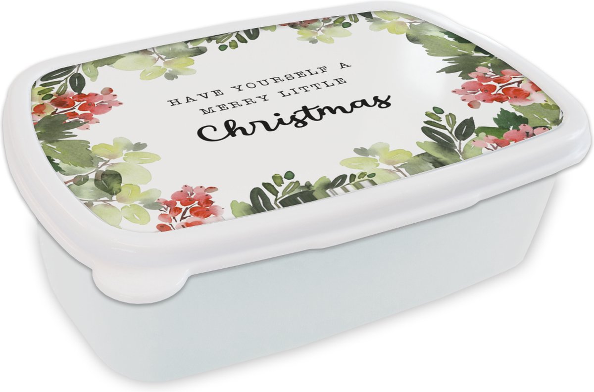 Broodtrommel Wit - Lunchbox - Brooddoos - Kerst - Quote - Planten - 18x12x6 cm - Volwassenen