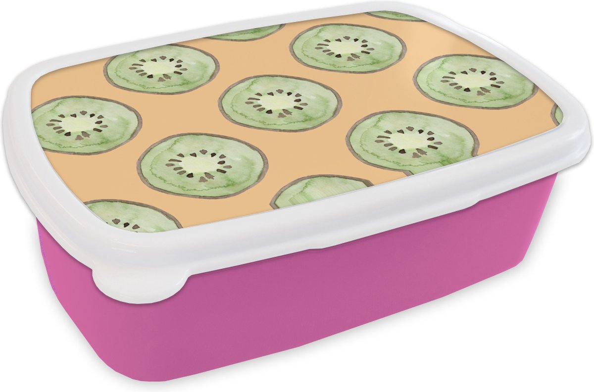 Broodtrommel Roze - Lunchbox - Brooddoos - Kiwi's - Fruit - Patronen - 18x12x6 cm - Kinderen - Meisje