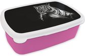 Broodtrommel Roze - Lunchbox - Brooddoos - Tijger - Dieren - Zwart - Wit - 18x12x6 cm - Kinderen - Meisje