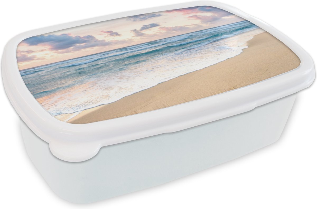 Broodtrommel Wit - Lunchbox - Brooddoos - Strand - Wolken - Pastel - 18x12x6 cm - Volwassenen