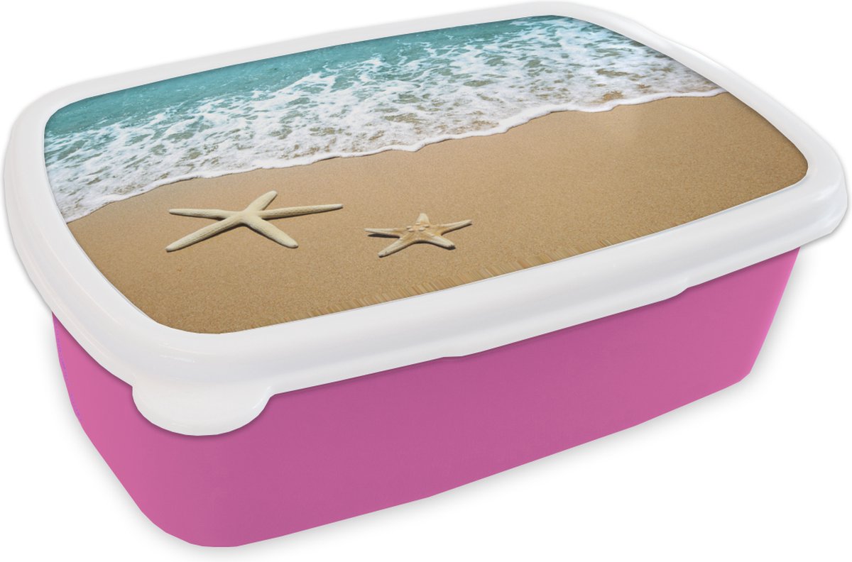 Broodtrommel Roze - Lunchbox - Brooddoos - Zeester - Strand - Zee - 18x12x6 cm - Kinderen - Meisje