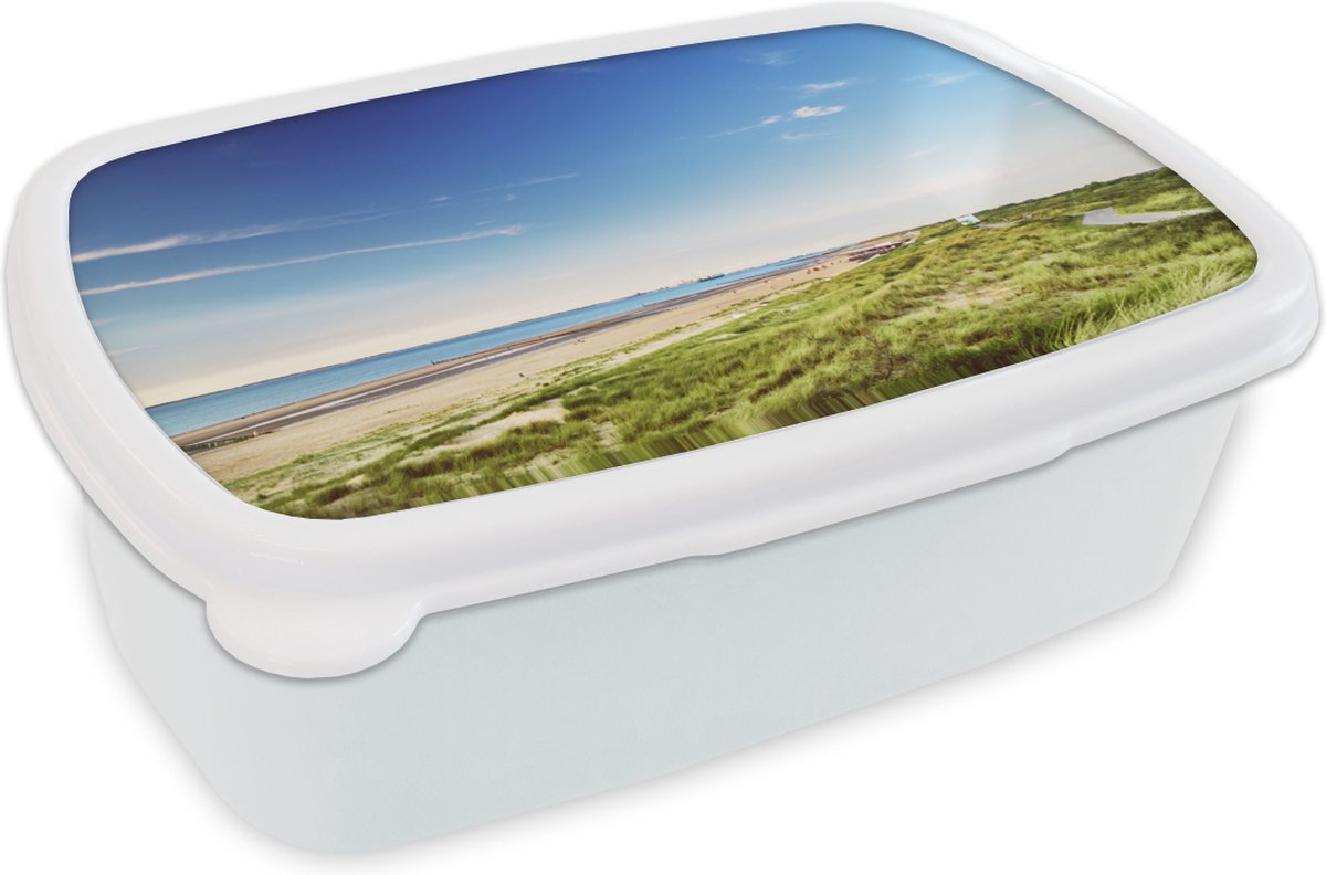 Broodtrommel Wit - Lunchbox - Brooddoos - Strand - Duin - Groen - 18x12x6 cm - Volwassenen