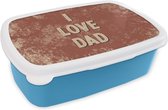 Broodtrommel Blauw - Lunchbox - Brooddoos - I love dad - Vaderdag - Spreuken - Quotes - 18x12x6 cm - Kinderen - Jongen