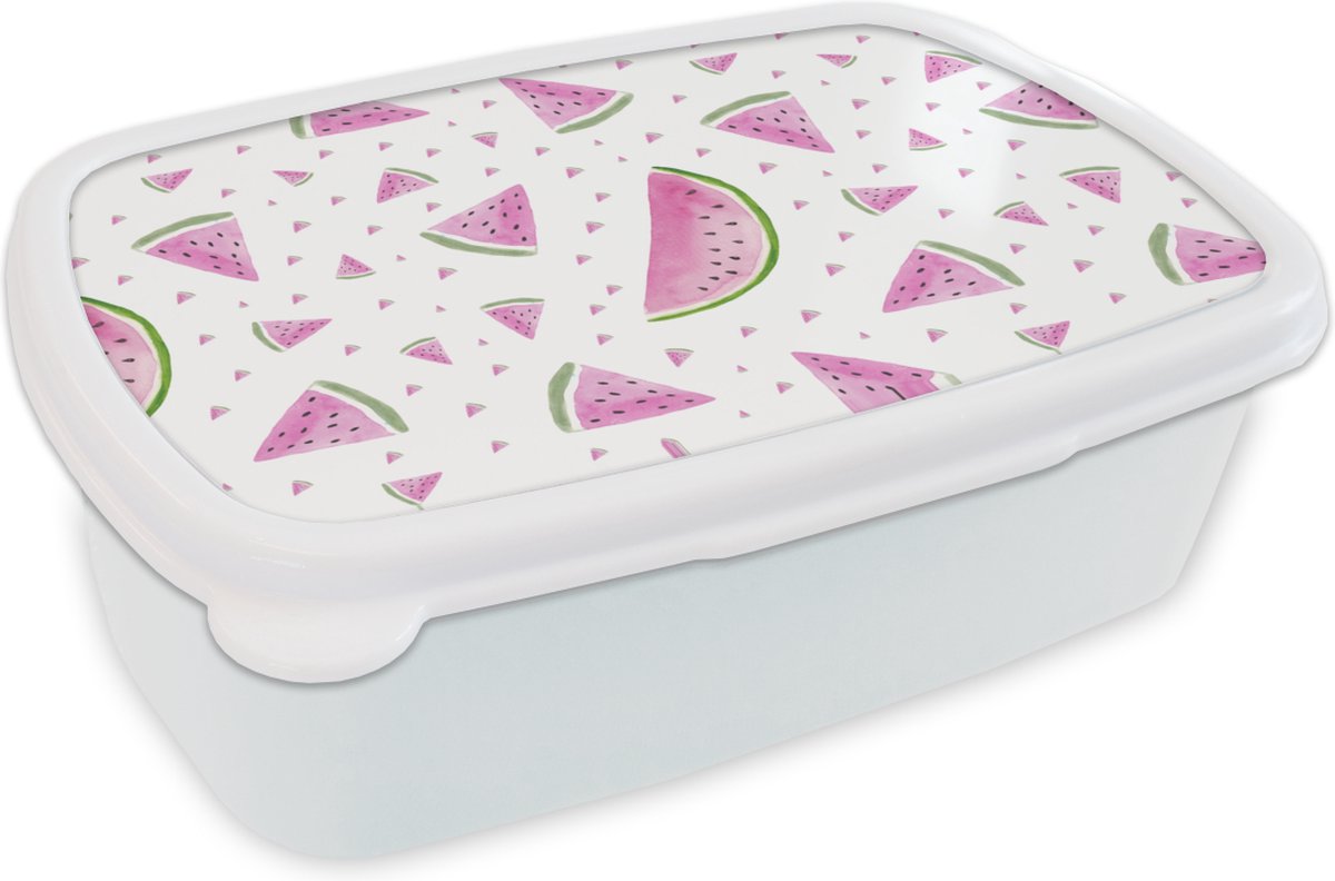 Broodtrommel Wit - Lunchbox - Brooddoos - Watermeloen - Patronen - Pastel - 18x12x6 cm - Volwassenen