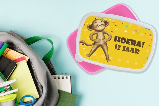 Lunch box Rose - Lunch box - Lunch box - Anniversaire - Singe - 12 ans - 18x12x6 cm - Enfants - Fille