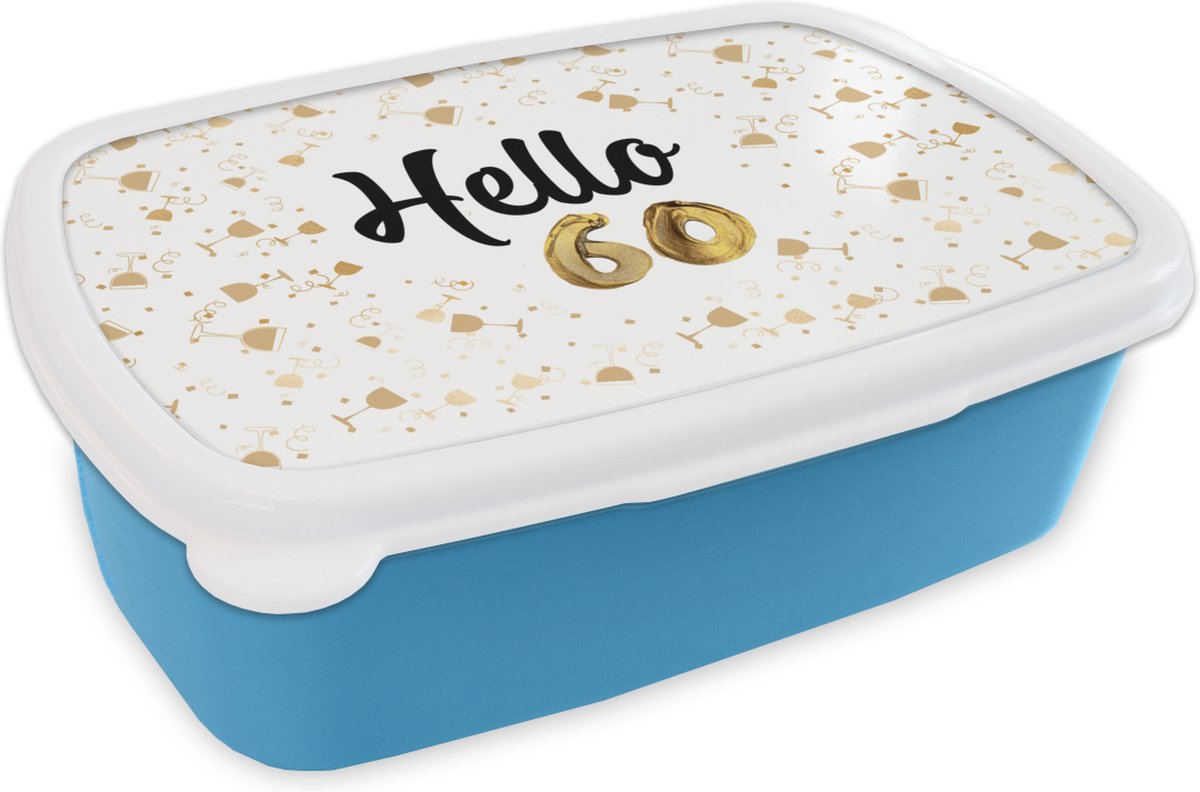 Broodtrommel Blauw - Lunchbox - Brooddoos - Feest - 60 jaar - Goud - 18x12x6 cm - Kinderen - Jongen