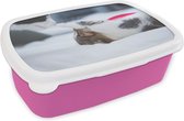 Broodtrommel Roze - Lunchbox - Brooddoos - Kat - Kitten - Lakens - 18x12x6 cm - Kinderen - Meisje