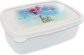 Broodtrommel Wit - Lunchbox - Brooddoos - Bloem - Boot - Waterverf - 18x12x6 cm - Volwassenen