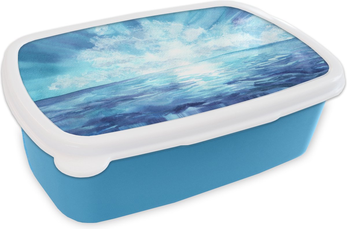Broodtrommel Blauw - Lunchbox - Brooddoos - Zee - Lucht - Zon - 18x12x6 cm - Kinderen - Jongen