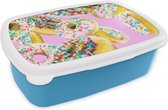 Broodtrommel Blauw - Lunchbox - Brooddoos - Zwevende donuts - 18x12x6 cm - Kinderen - Jongen