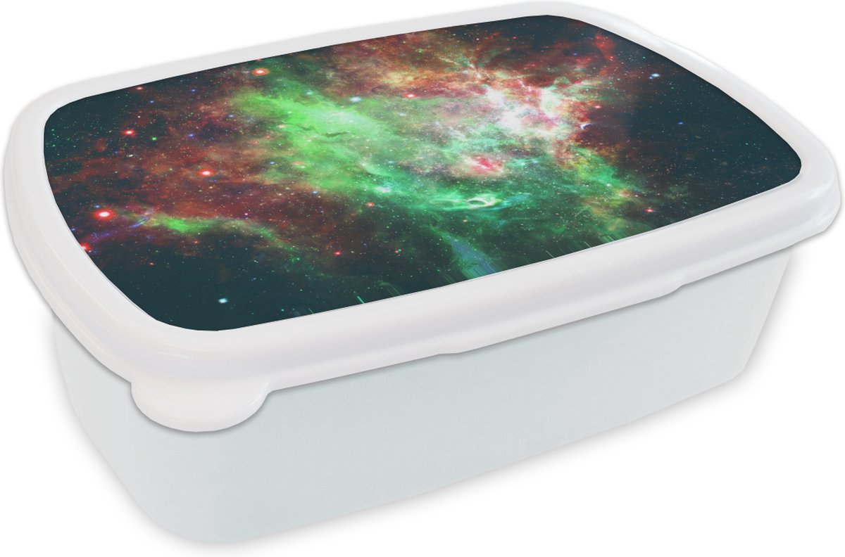 Broodtrommel Wit - Lunchbox - Brooddoos - Ruimte - Sterren - Groen - 18x12x6 cm - Volwassenen