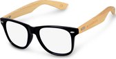 Navaris ronde bril zonder sterkte - Vintage bril met blauwlicht filter - Computer bril  - Beeldschermbril tegen vermoeide ogen - Met bamboe montuur
