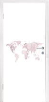 Deursticker Wereldkaart - Marmer - Roze - 80x215 cm - Deurposter