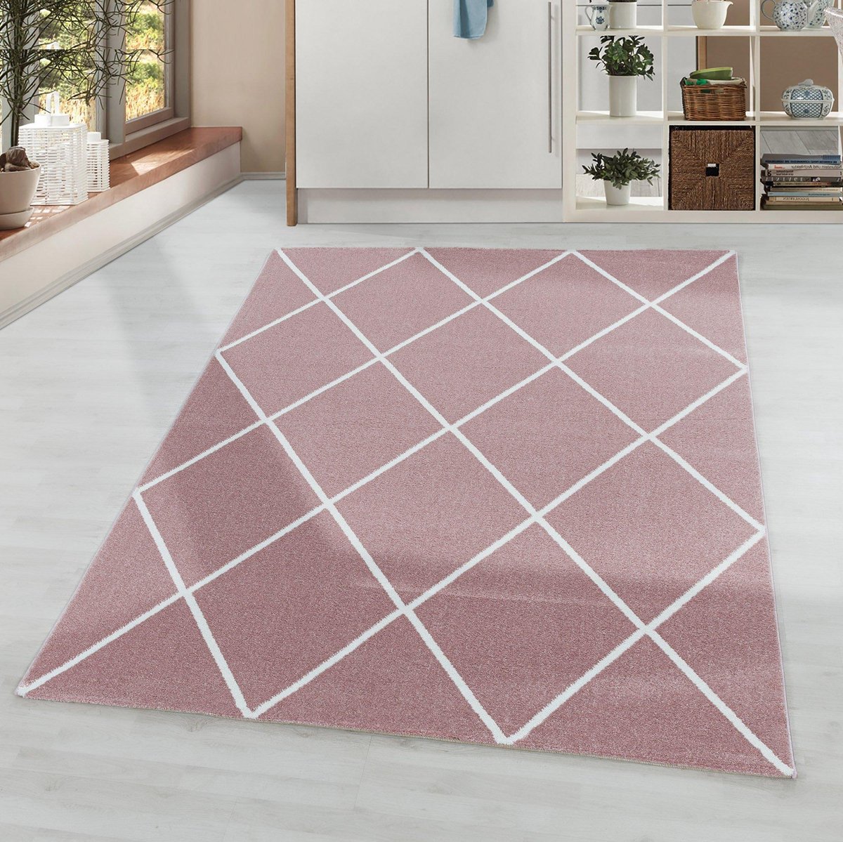 Roze Tapijt Laagpolig Vloerkleed 80x150cm Modern Woonkamer Salon