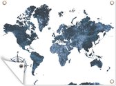 Muurdecoratie buiten Wereldkaart - Blauw - Wit - 160x120 cm - Tuindoek - Buitenposter